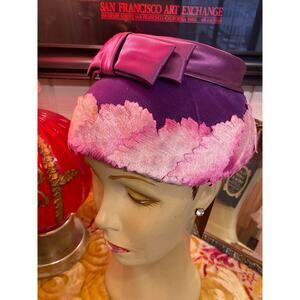 vintage 1950s purple velvet hat ombre leaves 50s fashion millinery maisel bow